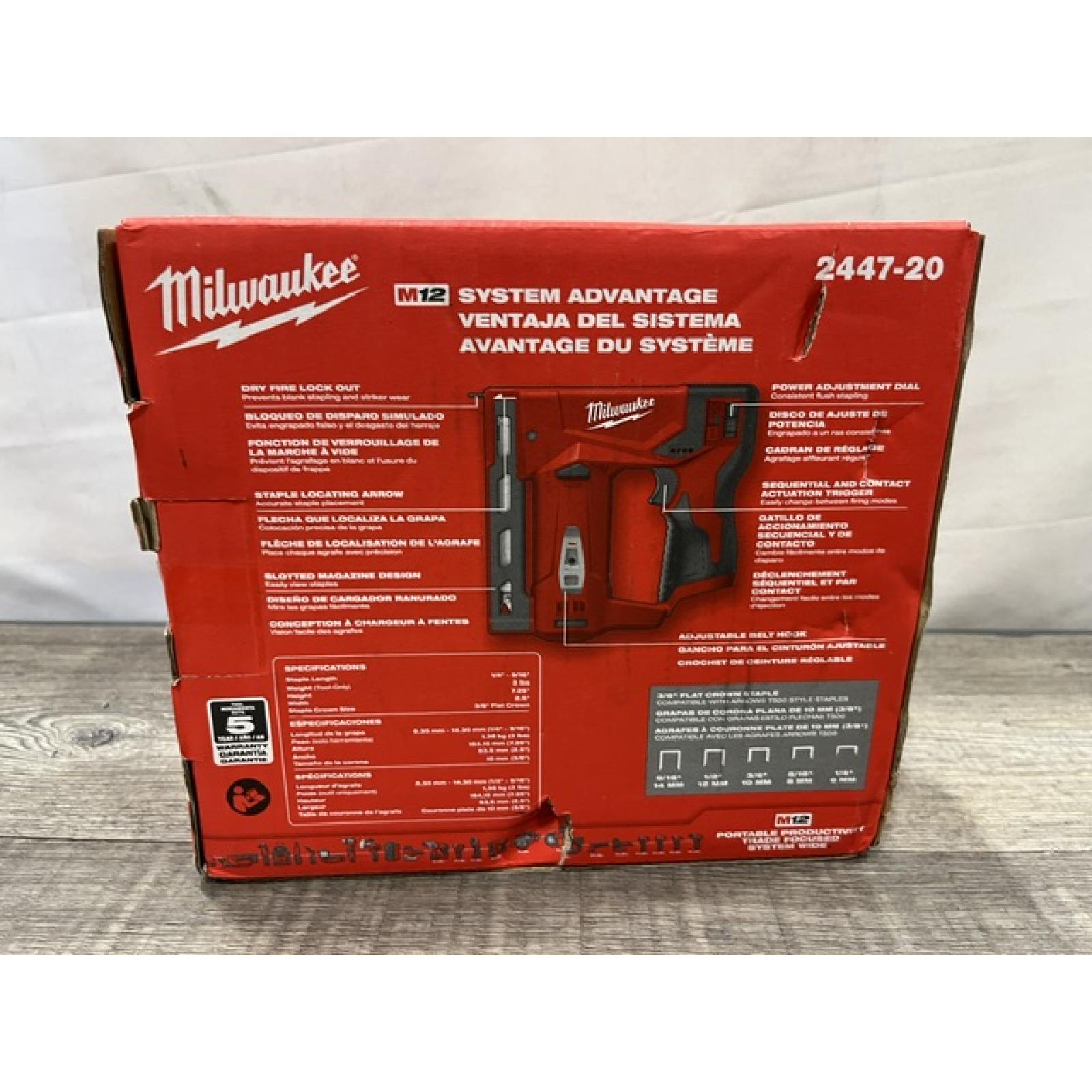 NEW - Milwaukee 12-Volt Lithium-Ion Cordless 3/8 in. Crown Stapler (Tool-Only)