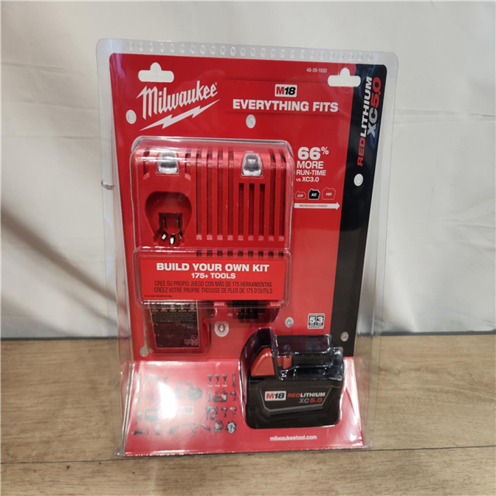 NEW- Milwaukee M18 REDLITHIUM XC 5.0Ah Battery & Charger Starter Kit