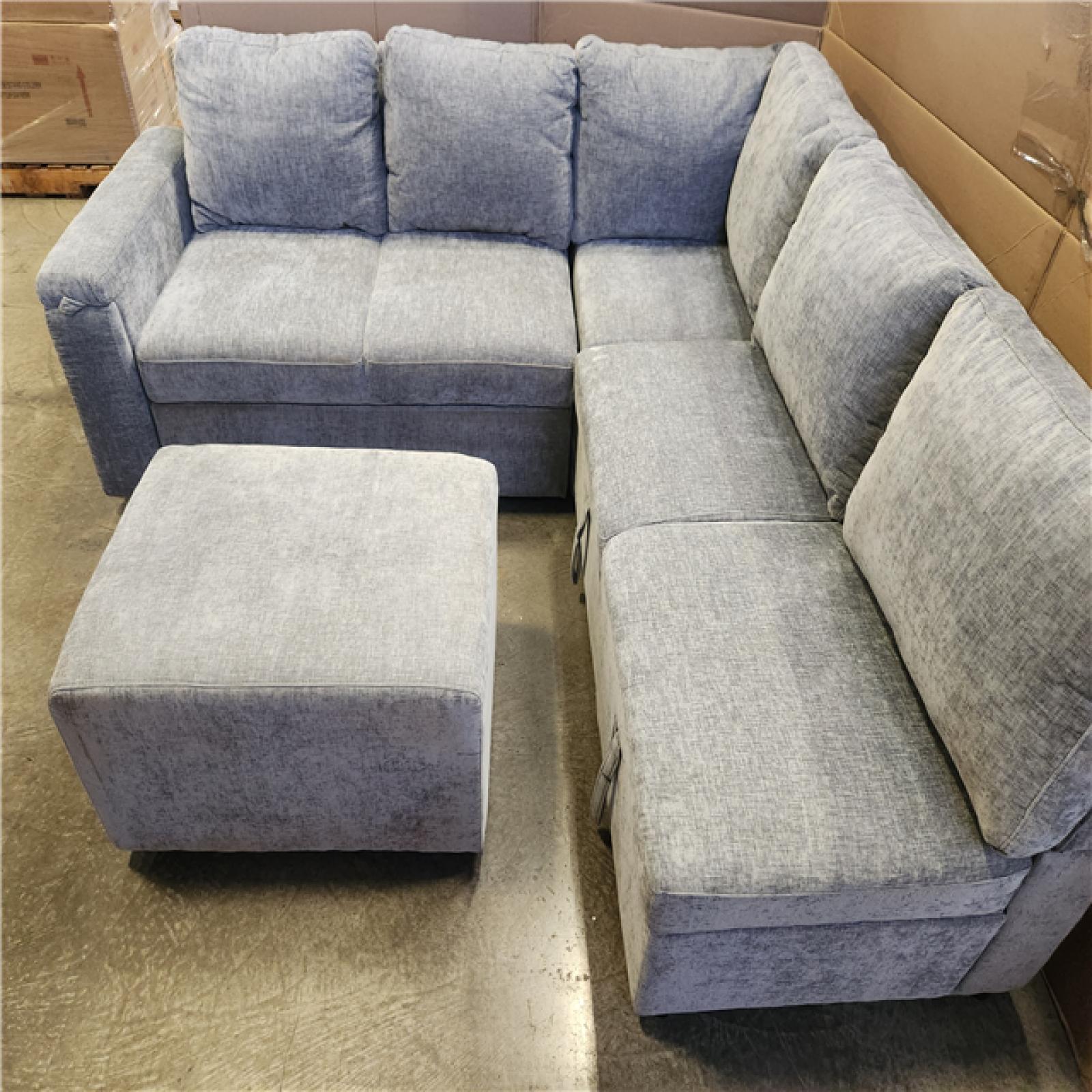 Phoenix 4-Piece L Shape Electric Sectional Sofa Grey with Ottoman
