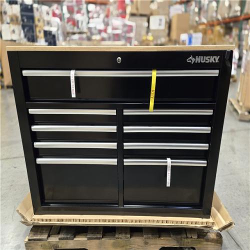 DALLAS LOCATION - Husky 46 in. x 25 in. D 9-Drawer Mobile Workbench with Adjustable Height Wood Top in Gloss Black