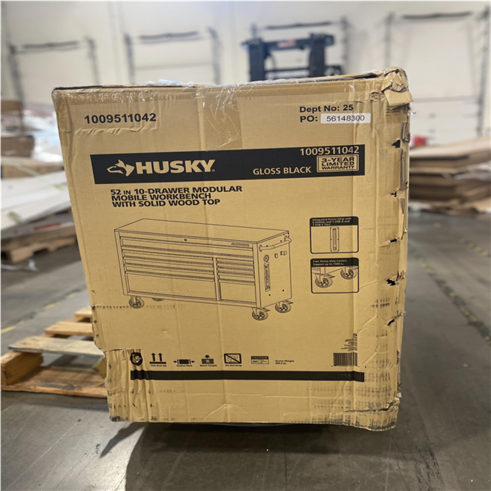 DALLAS LOCATION- AS-IS HUSKY Standard-Duty 52 in. W 10-Drawer Mobile Workbench with Solid Top