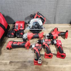 HOUSTON LOCATION - AS-IS Milwaukee M18 18-Volt Lithium-Ion Cordless Combo Kit 7-Tool with 2-Batteries, Charger and Tool Bag