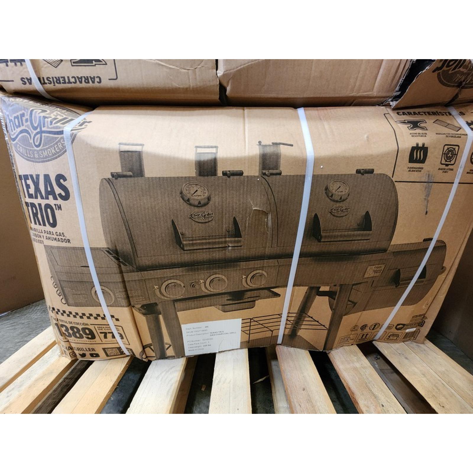 Phoenix NEW Char-Griller Texas Trio 4-Burner Dual Fuel Grill with Smoker in Black