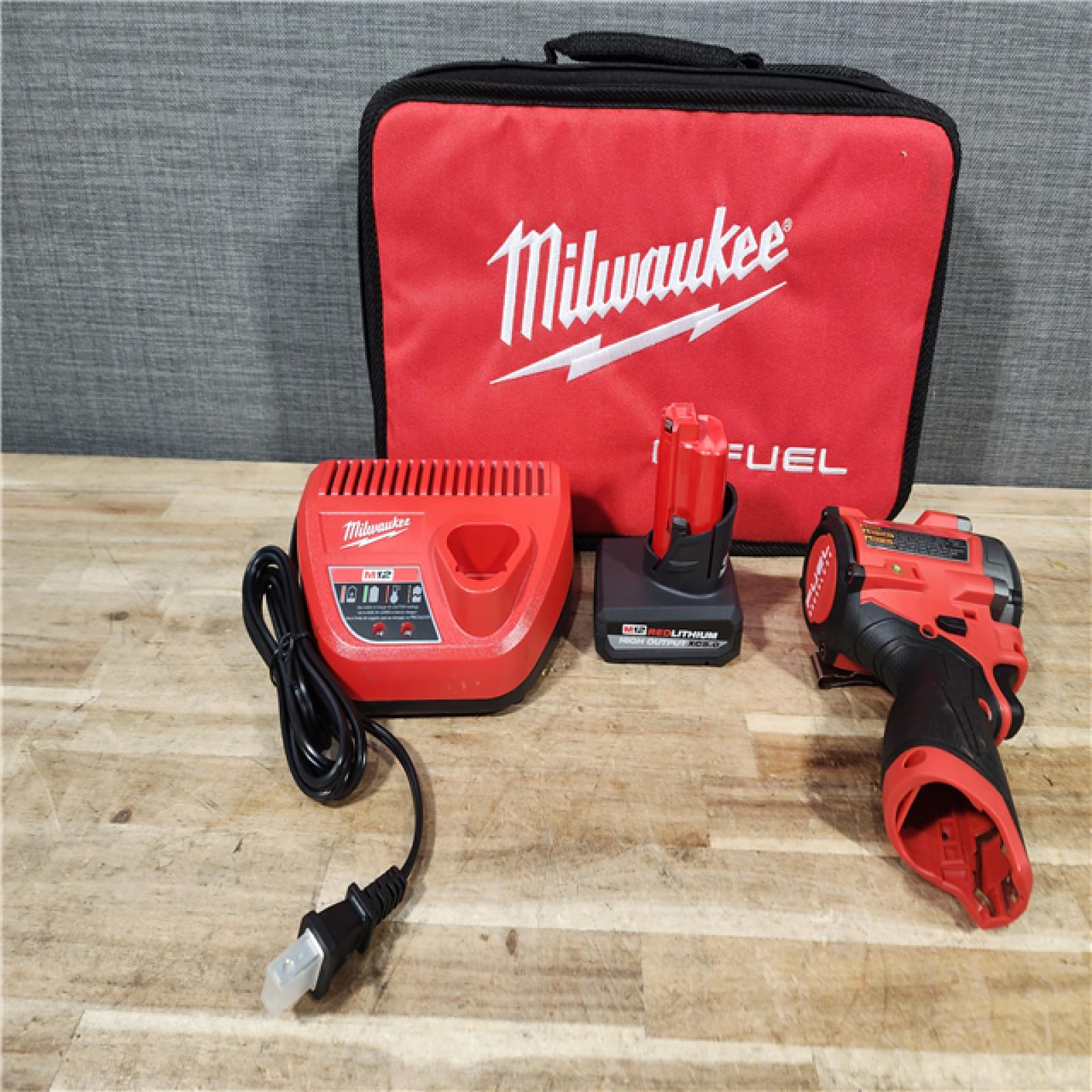 HOUSTON LOCATION - AS - IS Milwaukee FUEL 12V Li-Ion Brushless Cordless Stubby 3/8 in. Impact Wrench Kit