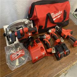AS-IS Milwaukee M18 18-Volt Lithium-Ion Brushless Cordless Combo Kit (4-Tool) with 2-Batteries, 1-Charger and Tool Bag
