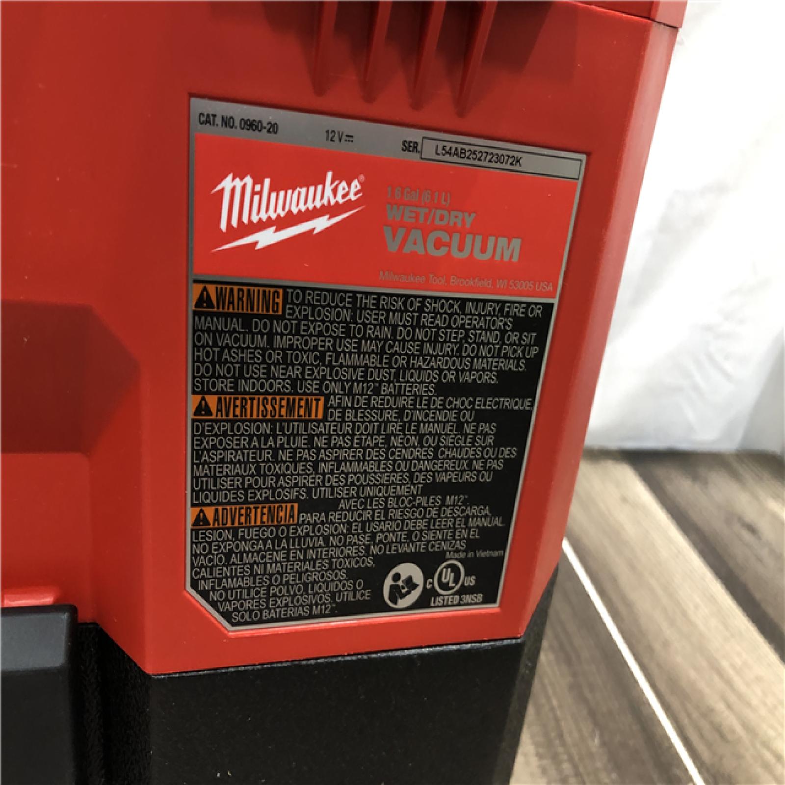 AS-IS Milwaukee FUEL 12-Volt Lithium-Ion Cordless 1.6 Gal. Wet/Dry Vacuum (Vacuum-Only)