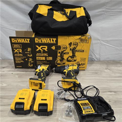 AS-IS DEWALT 20V MAX XR Hammer Drill and ATOMIC Impact Driver 2 Tool Cordless Combo Kit with (2) 4.0Ah Batteries, Charger, and Bag