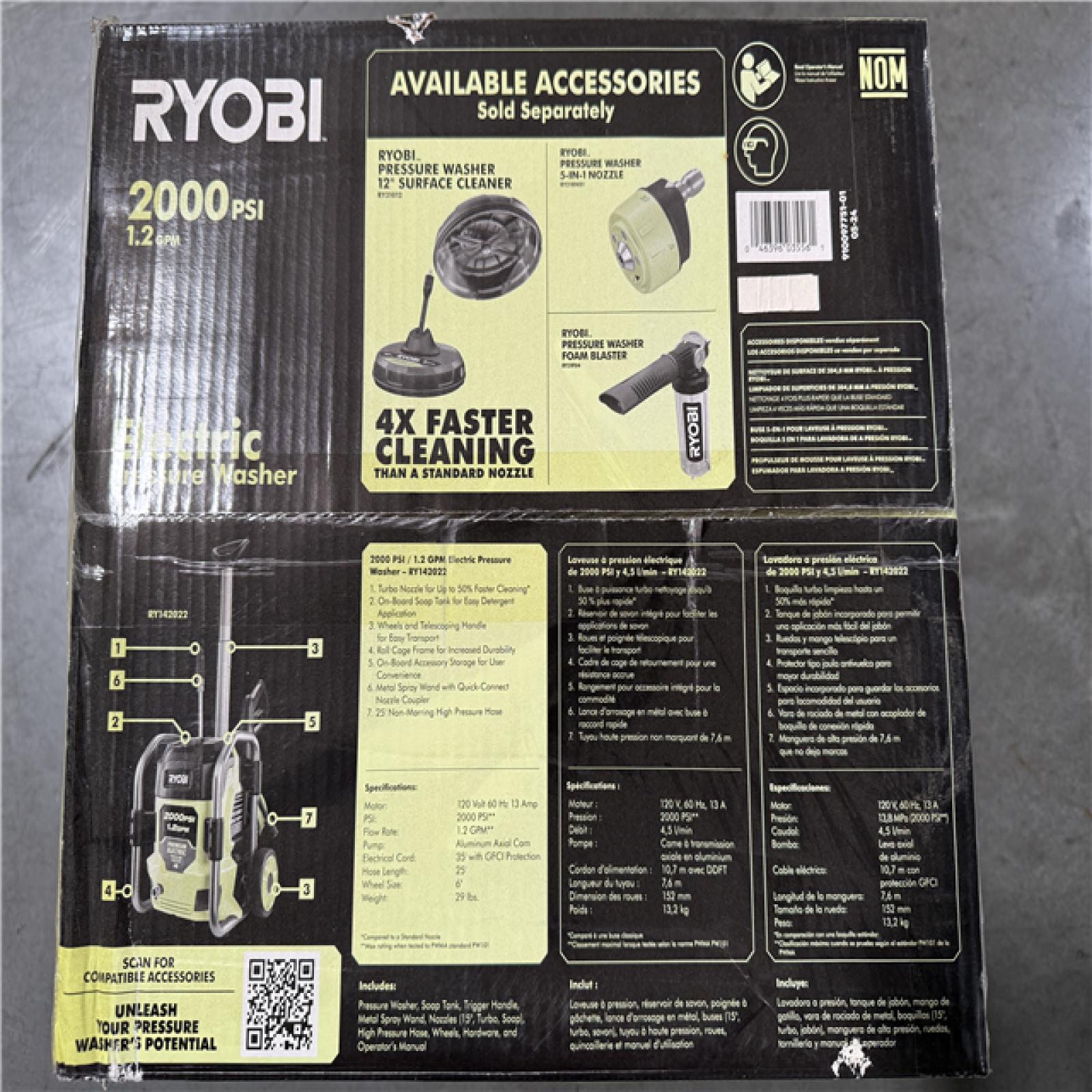 California NEW Ryobi 2000 PSI Electric Pressure Washer