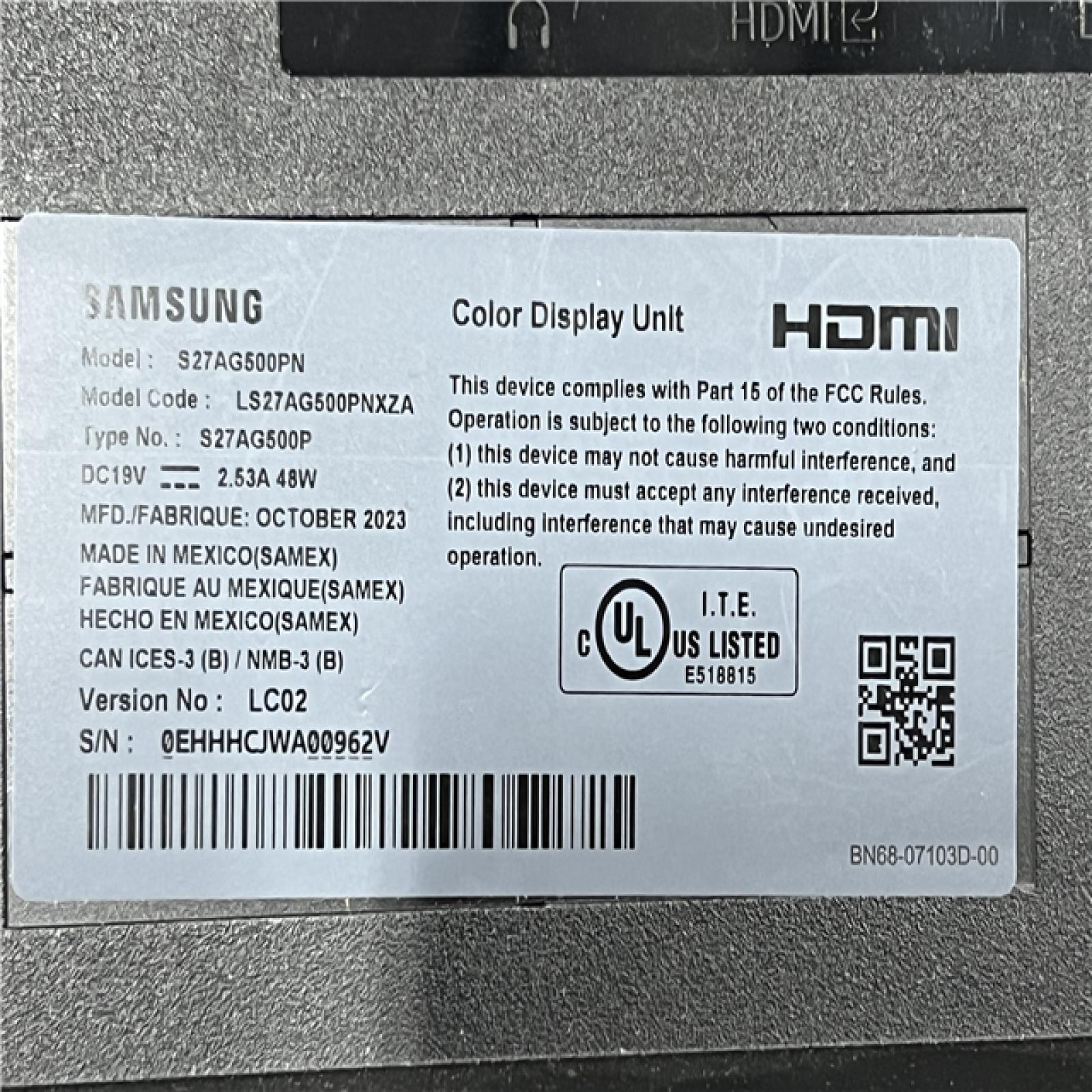 AS-IS Samsung Odyssey G50A Series 27-Inch WQHD (2560x1440) Gaming Monitor  165Hz (LS27AG500PNXZA)