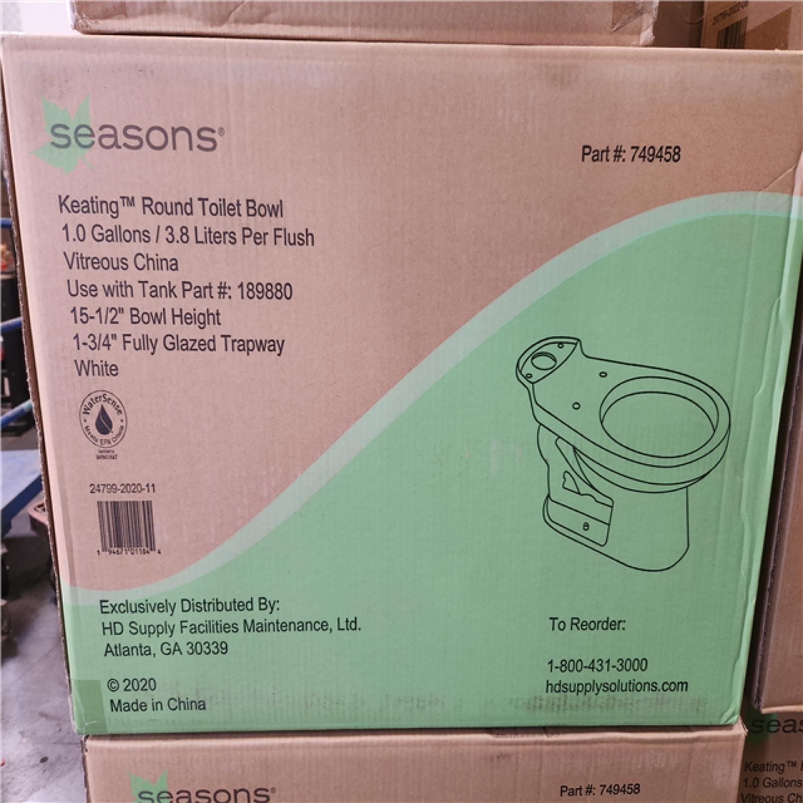 Phoenix Location NEW Seasons Keating Round Toilet Bowl With Tank 1.0 Gallons/ 3.8 Liters a Flush Vitreous China Pallet (9 Toilets)