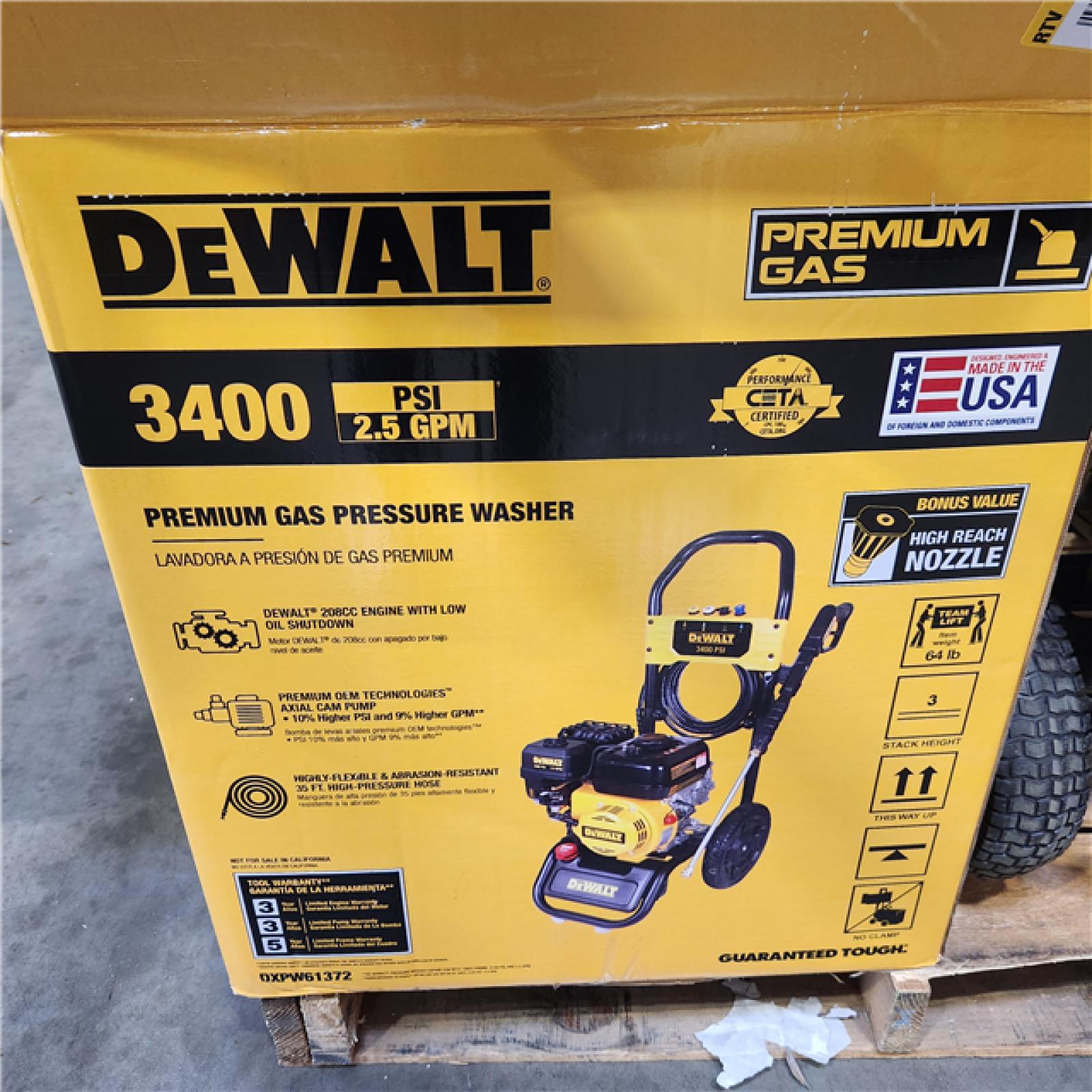 Dallas Location - As-Is DEWALT 3400 PSI at 2.5 GPM Gas Pressure Washer