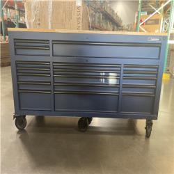 DALLAS LOCATION - Husky 72 in. W x 24 in. D Heavy Duty 18-Drawer Adjustable Height Mobile Workbench with Solid Wood Top in Matte Blue