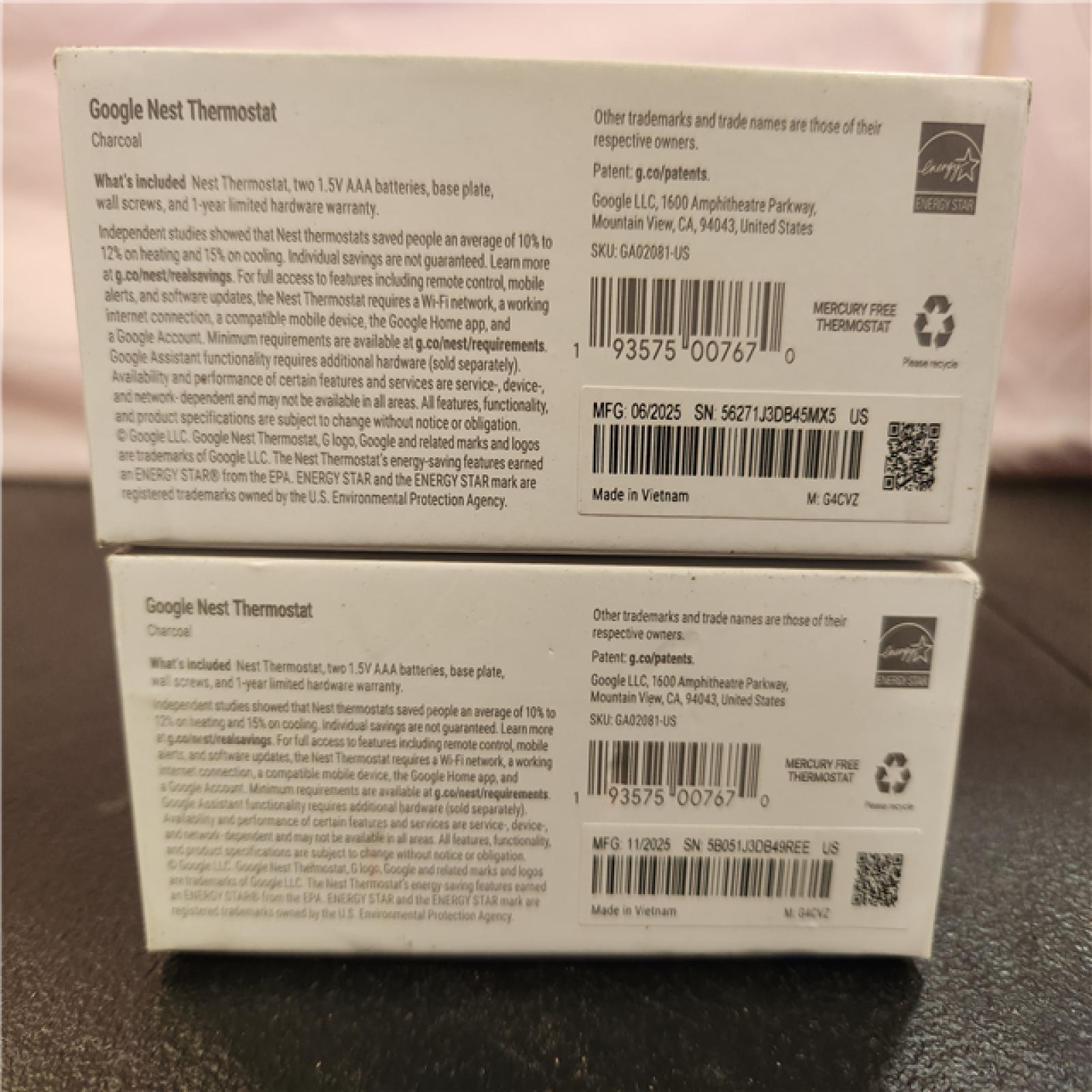 Phoenix AS-IS Google Nest Thermostat - Smart Programmable Wi-Fi Thermostat - Charcoal (2-Pack)