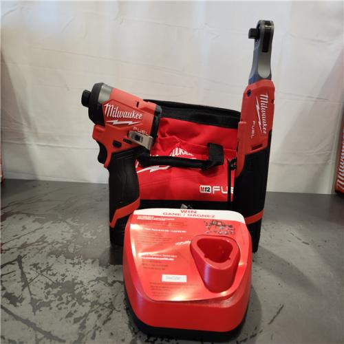 AS-IS- Milwaukee M12 FUEL 12V Lithium-Ion Cordless 3/8 in. Ratchet and 1/4 in. Impact Driver Kit