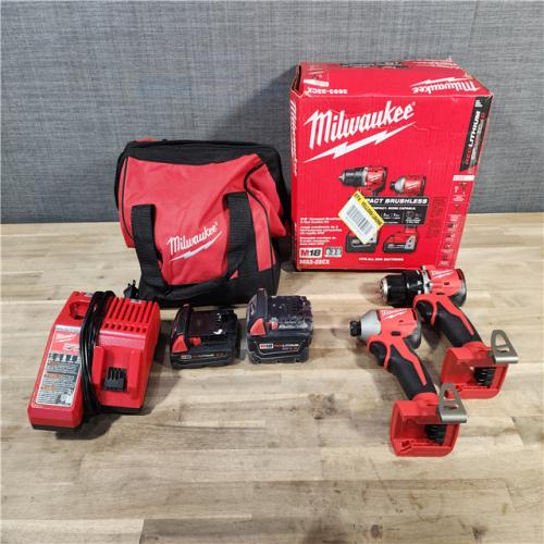 HOUSTON LOCATION - AS-IS M18 18-Volt Lithium-Ion Brushless Cordless Compact Hammer Drill/Impact Combo Kit (2-Tool) with (2) Batteries, Bag