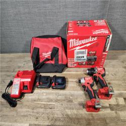 HOUSTON LOCATION - AS-IS Milwaukee M18 18V Lithium-Ion Brushless Cordless Compact Drill/Impact Combo Kit (2-Tool) W/(2) 2.0 Ah Batteries  Charger & Bag
