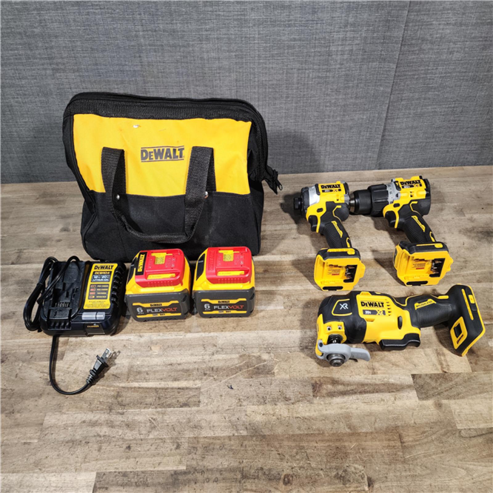 HOUSTON LOCATION - AS-IS (APPEARS LIKE NEW) DeWalt 20V MAX Lithium-Ion Cordless 3-Tool Combo Kit with (2) FLEXVOLT 6.0 Ah Batteries and Charger