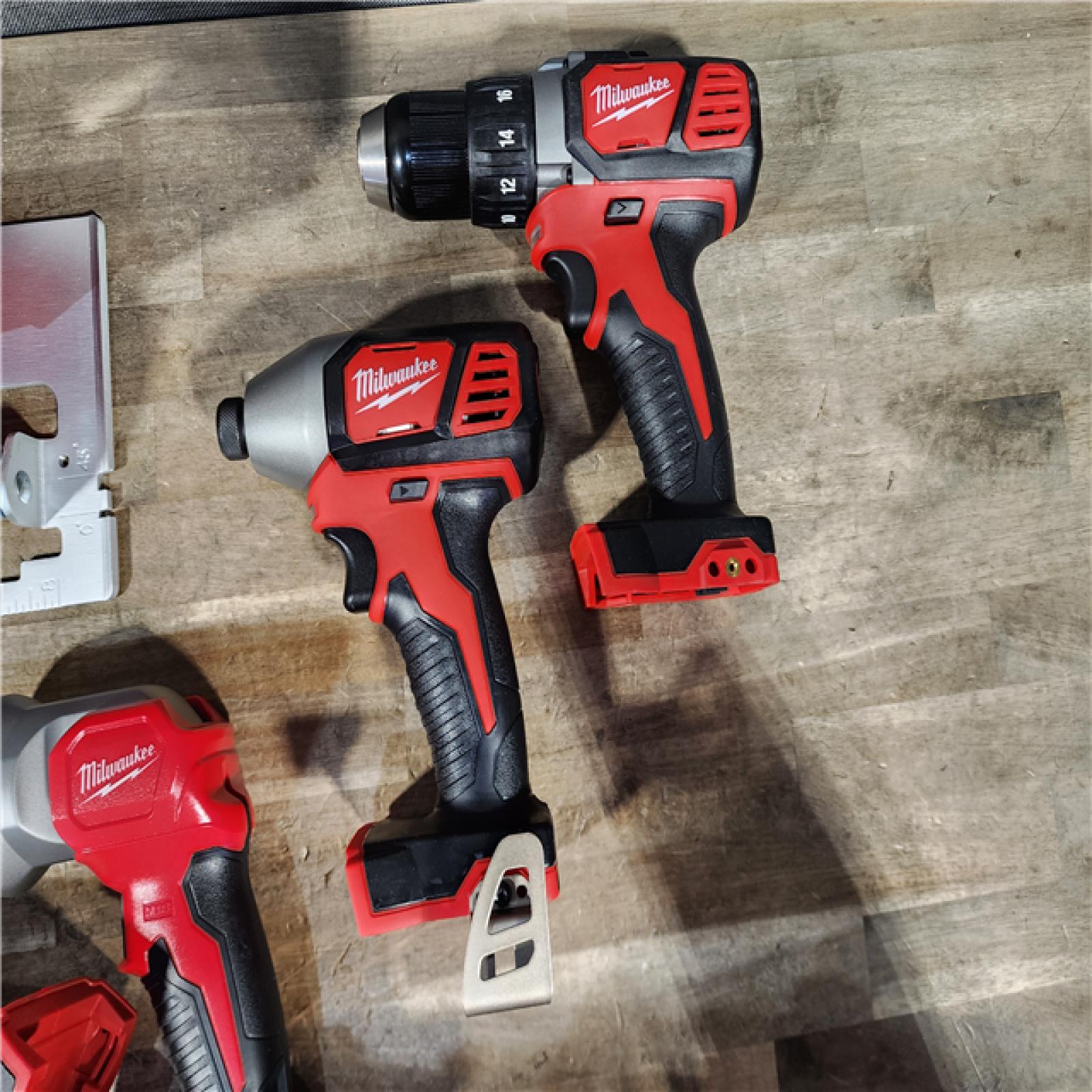 HOUSTON LOCATION - AS-IS Milwaukee M18 18-Volt Lithium-Ion Cordless Combo Tool Kit (5-Tool) with (1) 3.0Ah and (1) 1.5Ah Battery  (1) Charger  (1) Tool Bag