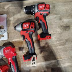 HOUSTON LOCATION - AS-IS Milwaukee M18 18-Volt Lithium-Ion Cordless Combo Tool Kit (5-Tool) with (1) 3.0Ah and (1) 1.5Ah Battery  (1) Charger  (1) Tool Bag