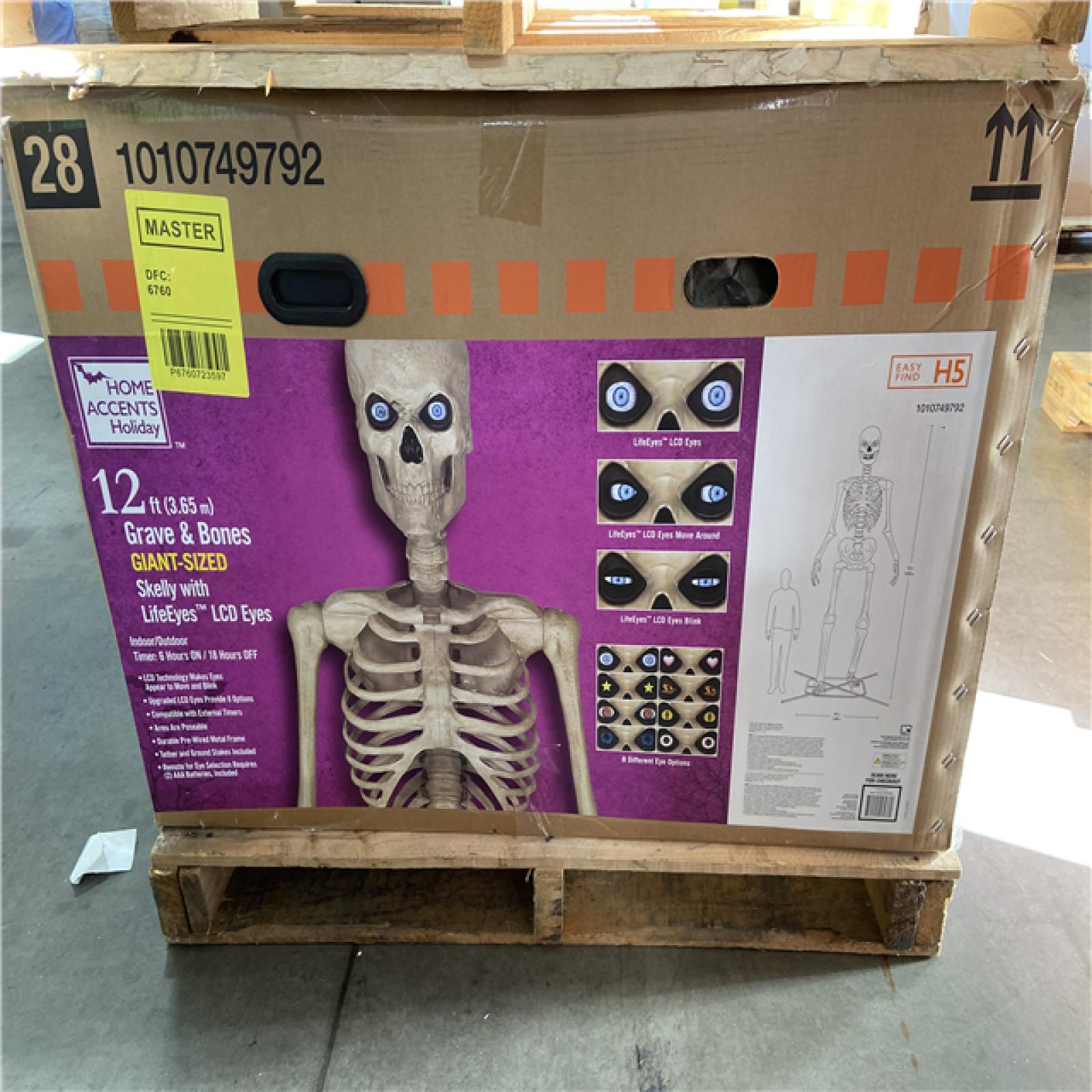 DALLAS LOCATION - Home Accents Holiday 12 ft. Grave & Bones Giant-Sized Skelly with LifeEyes™ LCD Eyes H5