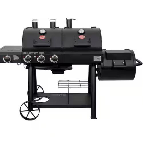 DALLAS LOCATION - Char-Griller Texas Trio 4-Burner Dual Fuel Grill with Smoker in Black