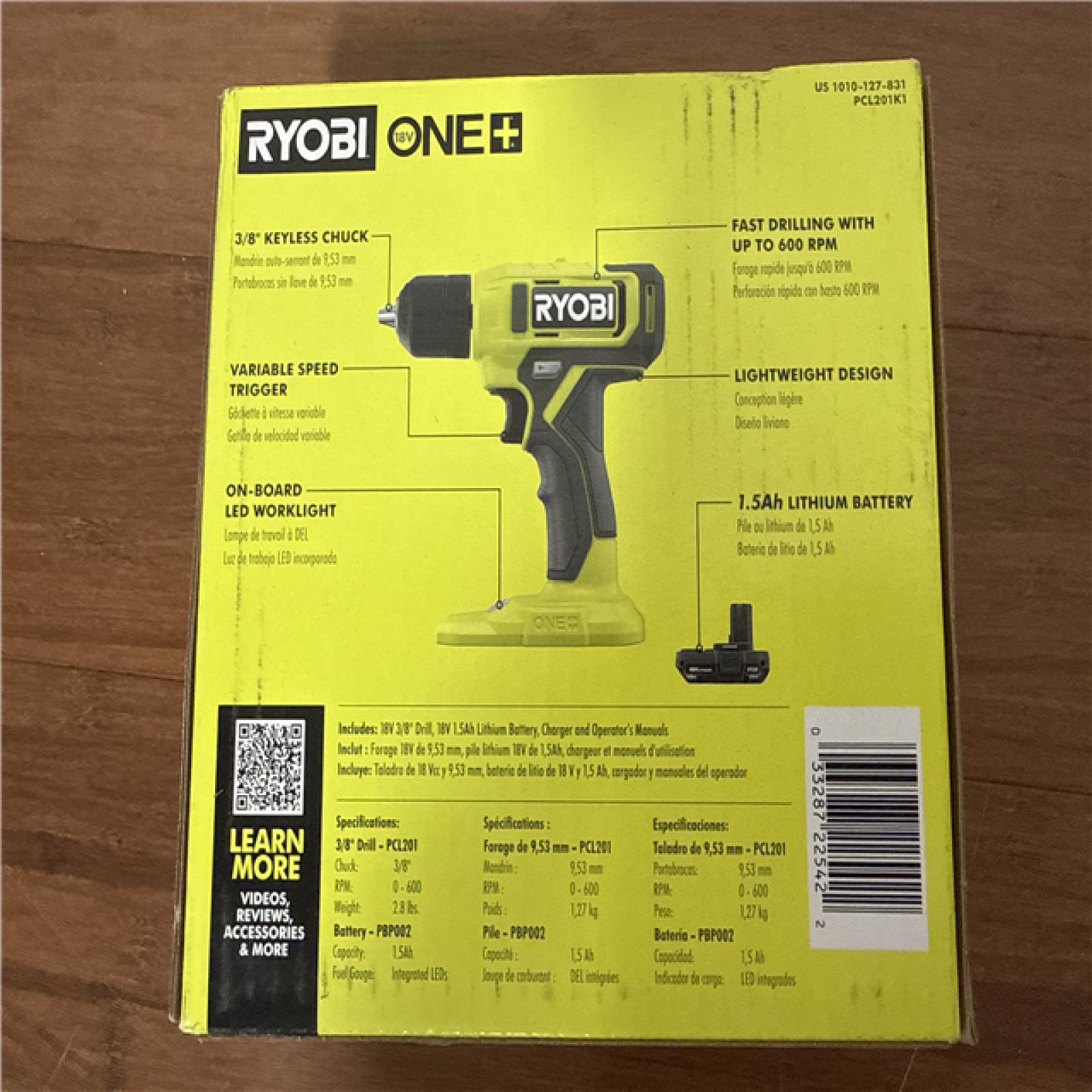 California NEW Ryobi One+ 18V 3/8 Drill Kit, Includes (1) Battery & Charger