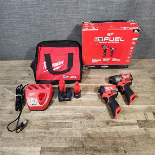 HOUSTON LOCATION - AS-IS Milwaukee FUEL 12-Volt Lithium-Ion Brushless Cordless Hammer Drill and Impact Driver Combo Kit