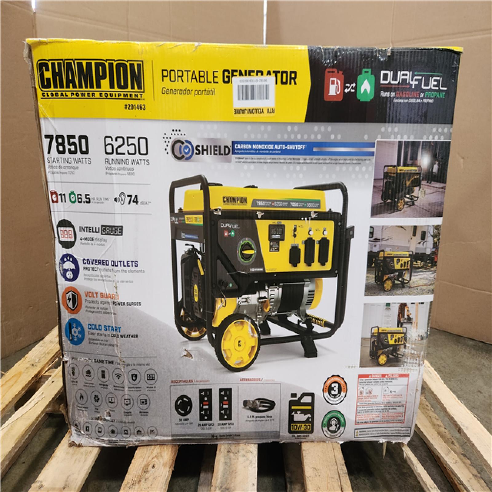 Phoenix Champion Power Equipment 7850/6250-Watt Recoil Start Gasoline and Propane Powered Dual Fuel Portable Generator with CO Shield