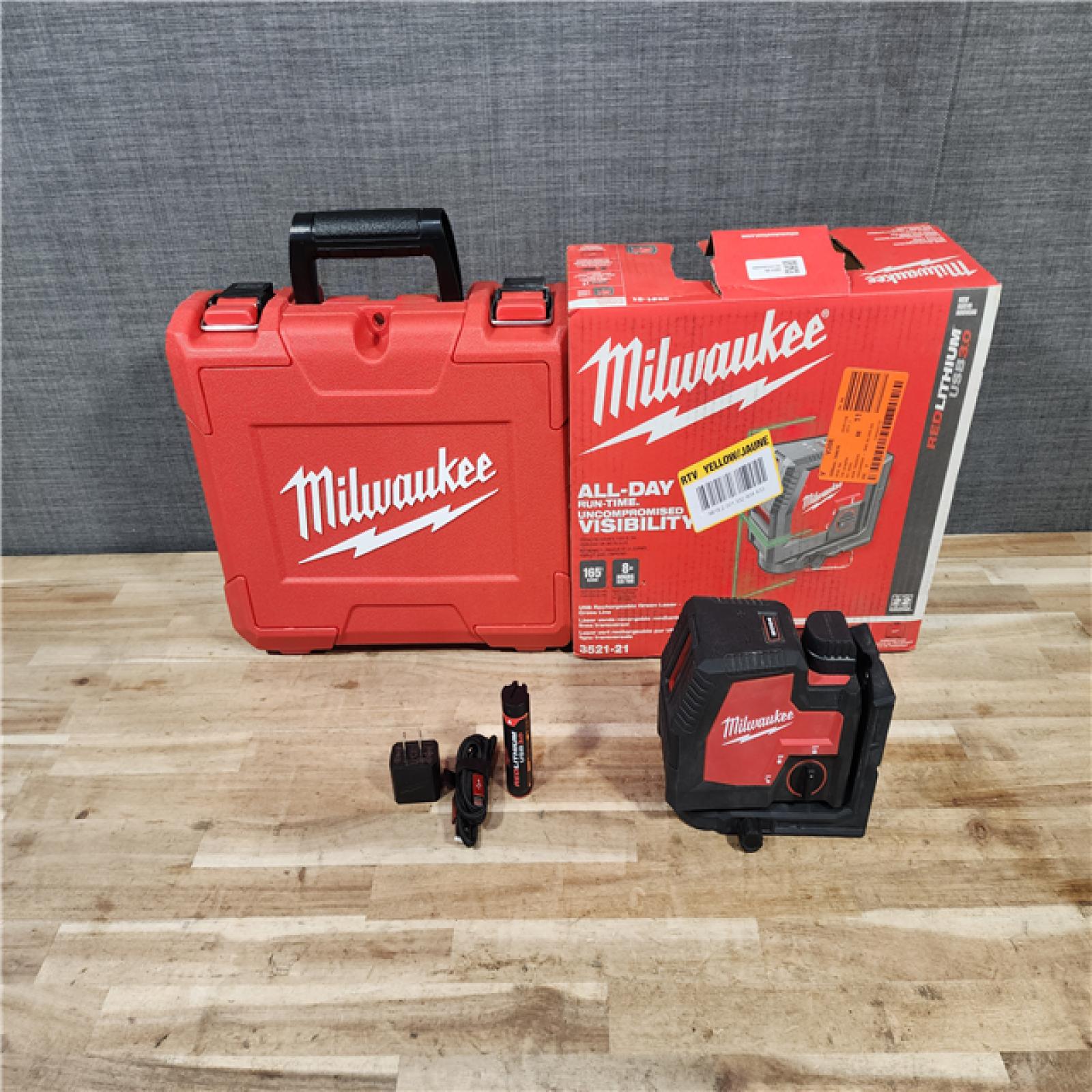 HOUSTON LOCATION - AS-IS Milwaukee 100 ft. REDLITHIUM Lithium-Ion USB Green Rechargeable Cross Line Laser Level with Charger