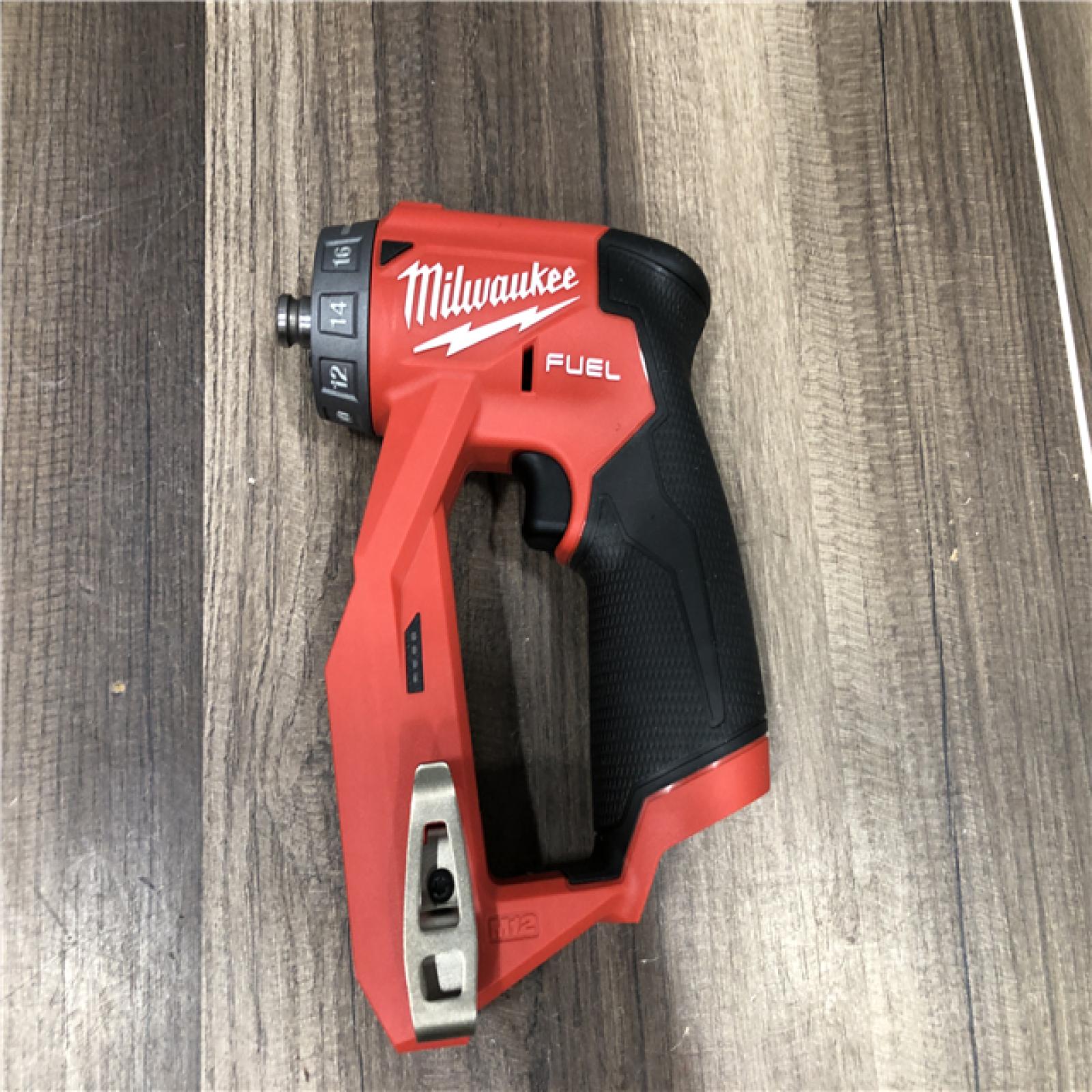 AS-IS Milwaukee FUEL 12V Lithium-Ion Brushless Cordless 4-in-1 Installation 3/8 in. Drill Driver with 4 Tool Head (Tool-Only)