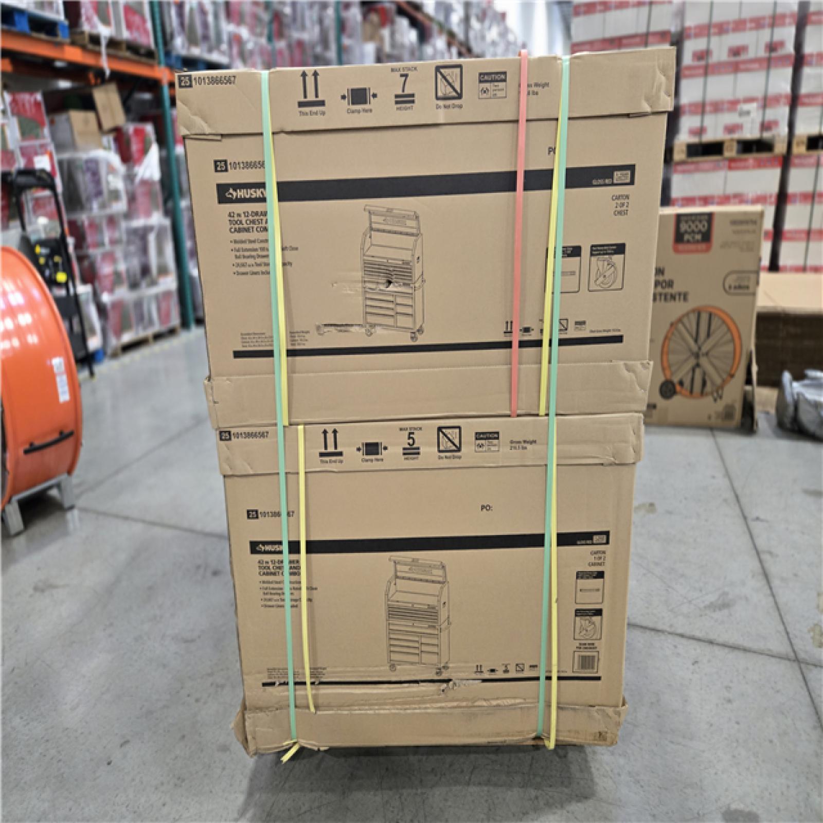 DALLAS LOCATION - HUSKY 42 in. 12-Drawer 24.5 in. Deep Tool Chest/Rolling Cab Set Gloss Red PALLET-(2 SETS)