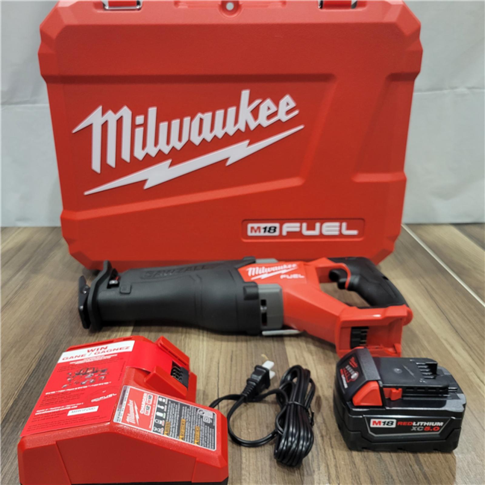 AS-IS MILWAUKEE M18 FUEL 18V Lithium-Ion Brushless Cordless SAWZALL Reciprocating Saw Kit W/one 5.0 Ah Batteries, Charger and Case