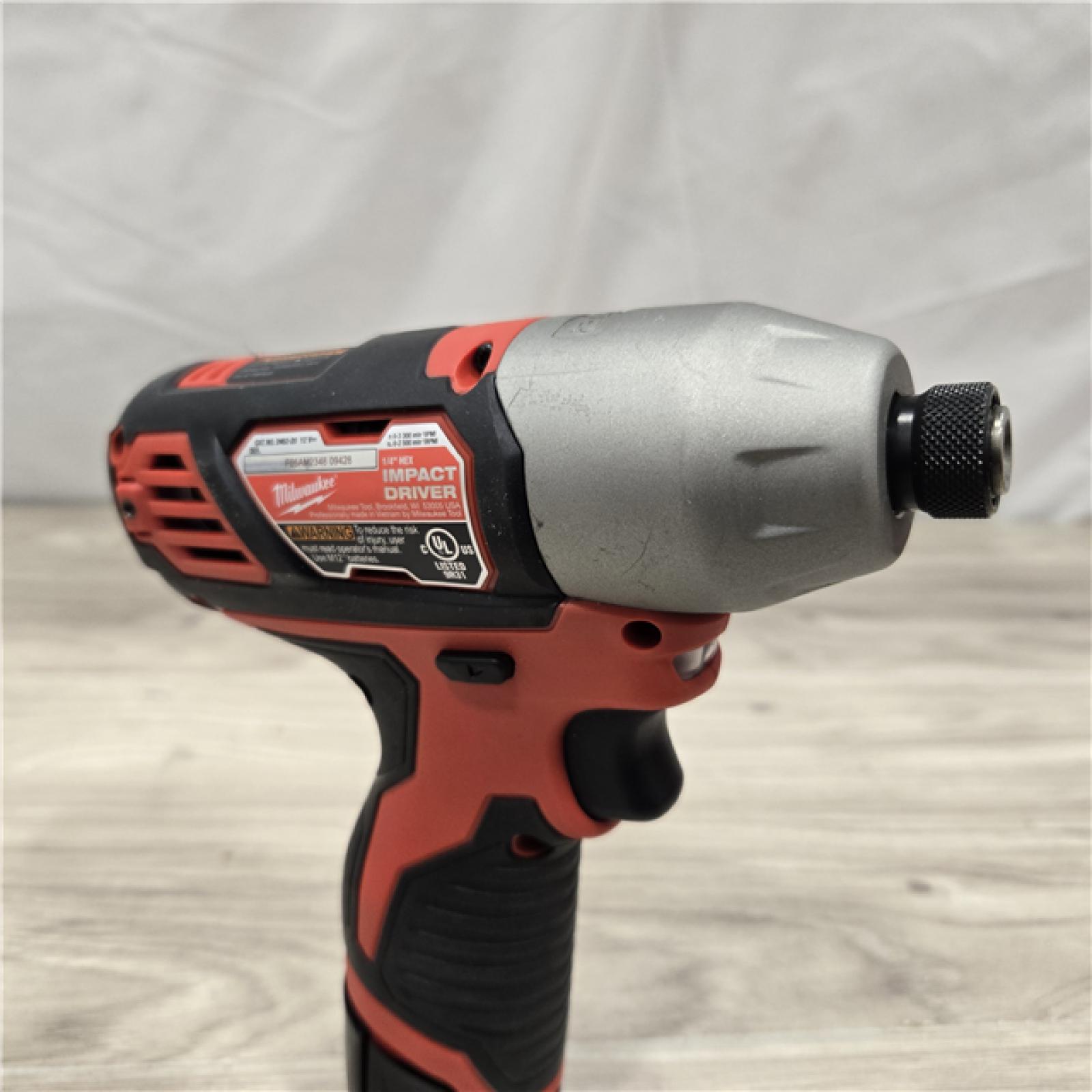 AS-IS Milwaukee 2494-22 M12 Cordless Combination 3/8  Drill / Driver and 1/4  Hex Impact Driver Dual Power Tool Kit