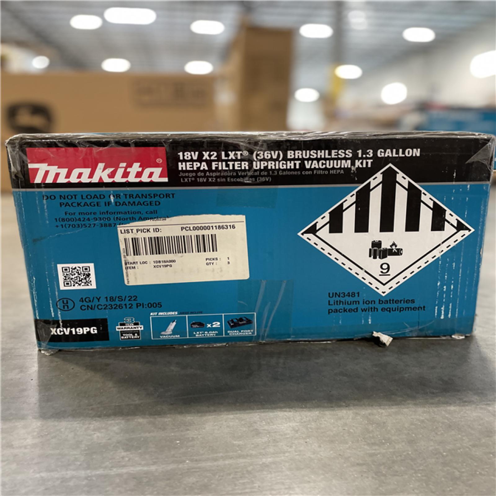 DALLAS LOCATION- AS-IS MAKITA 8V X2 LXT Lithium-Ion (36V) Brushless 1.3 Gal. HEPA Filter Upright Vacuum KIT