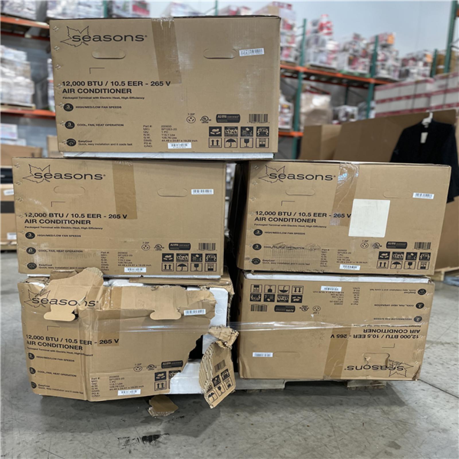 DALLAS LOCATION- AS-IS Seasons 12000BTU 10.5 EER 265 V Air Conditioner Pallet (5 UNITS)