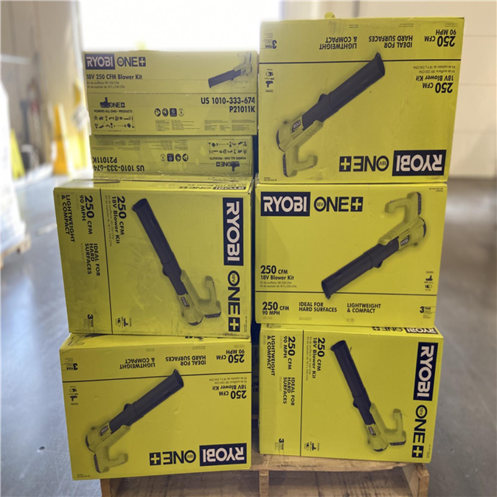 DALLAS LOCATION -NEW! RYOBI ONE+ 18V 90 MPH 250 CFM Cordless Battery Leaf Blower/Sweeper with 2.0 Ah Battery and Charger -(35 UNITS)