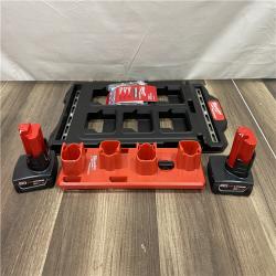 AS-IS Milwaukee 12V Lithium-Ion XC Extended Capacity 4.0 Ah Battery 2-Pack w/PACKOUT Compact Wall Plate & M12 Battery Rack