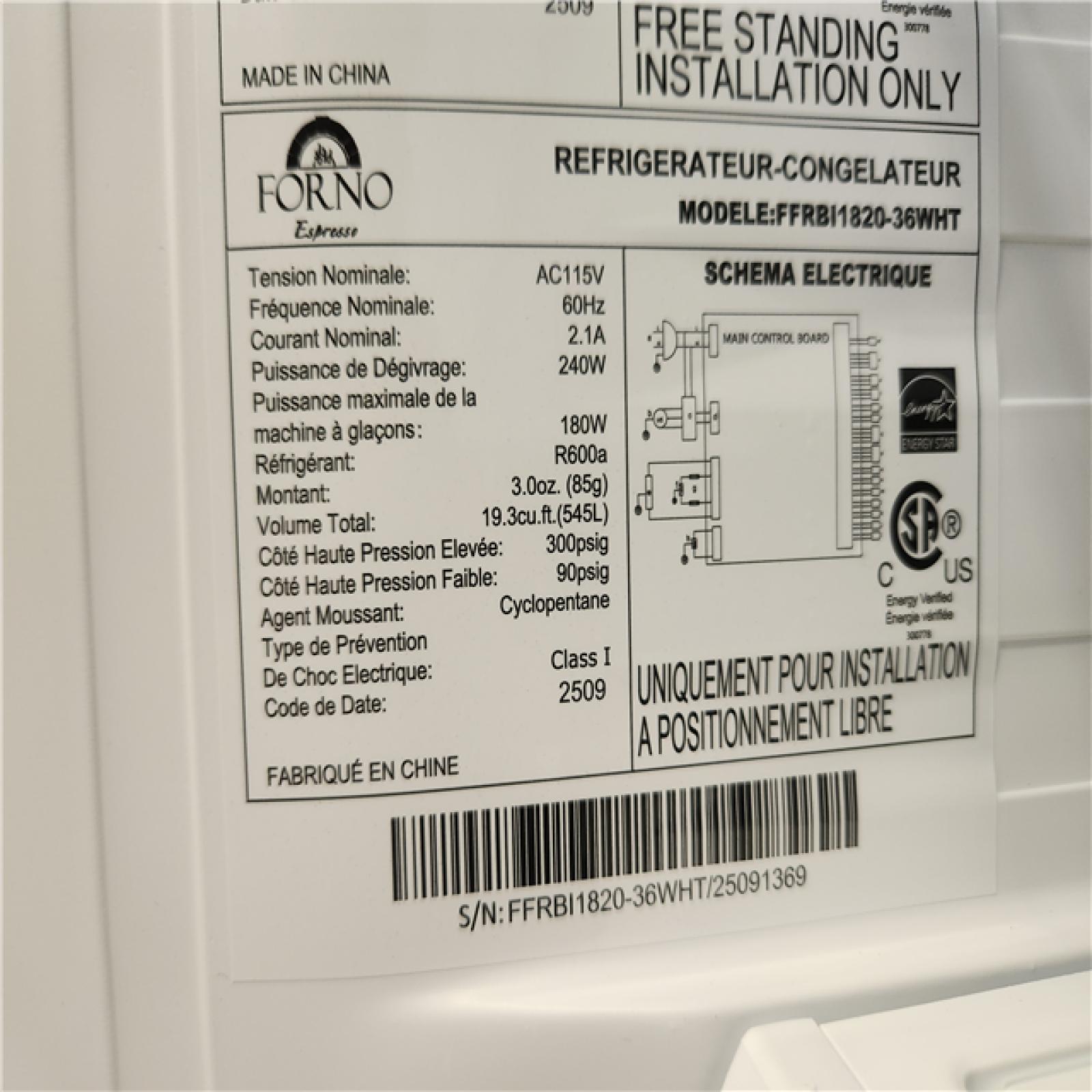 Phoenix AS-IS Forno Espresso Moena 36 in. French Door Refrigerator in White  19.2 Cu.ft