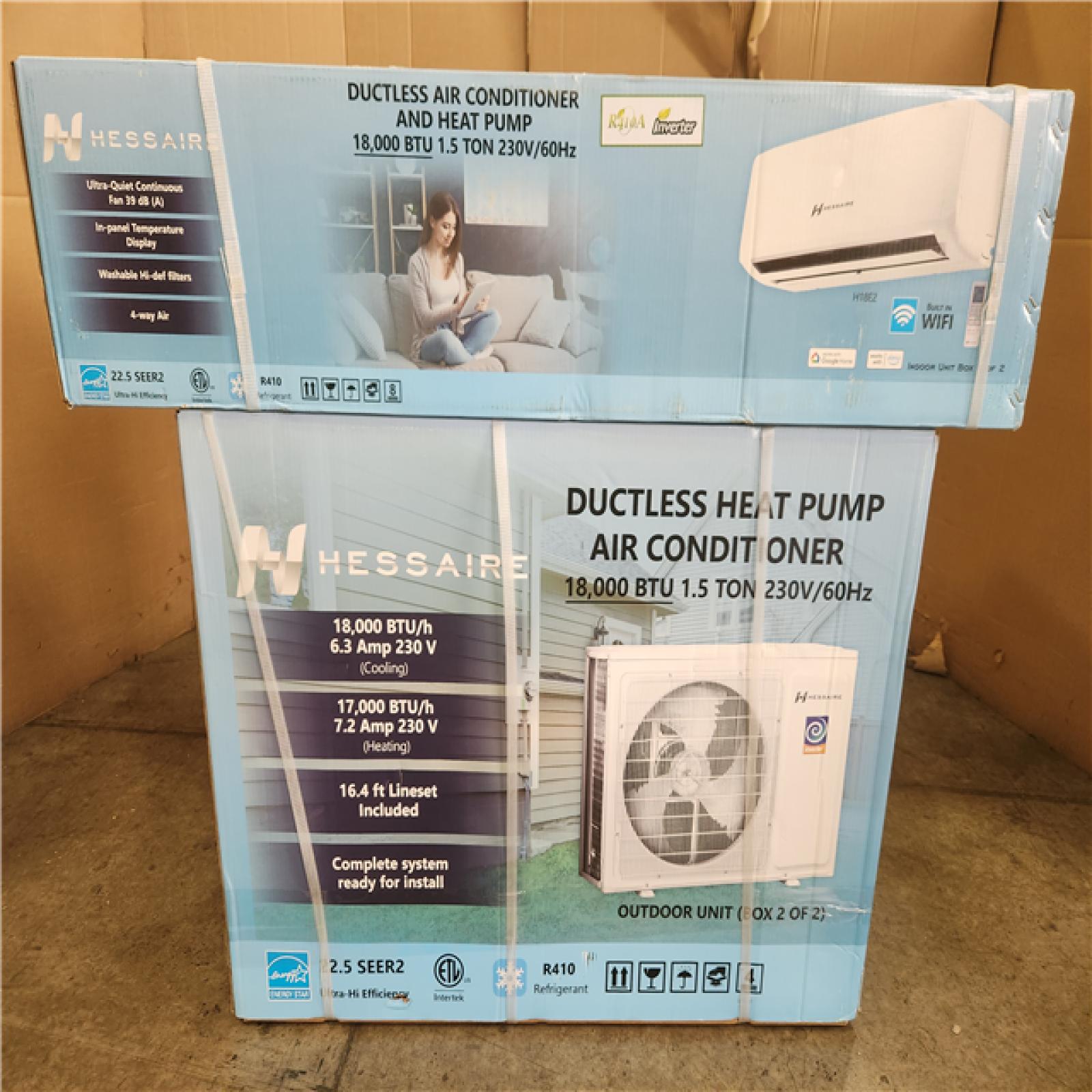 Phoenix NEW Hessaire DIY 21 SEER2 18 000 BTU WiFi 1.5-Ton Ductless Mini Split Air Conditioner  Heat Pump  Variable Speed Inverter-208V/230V (SEALED)