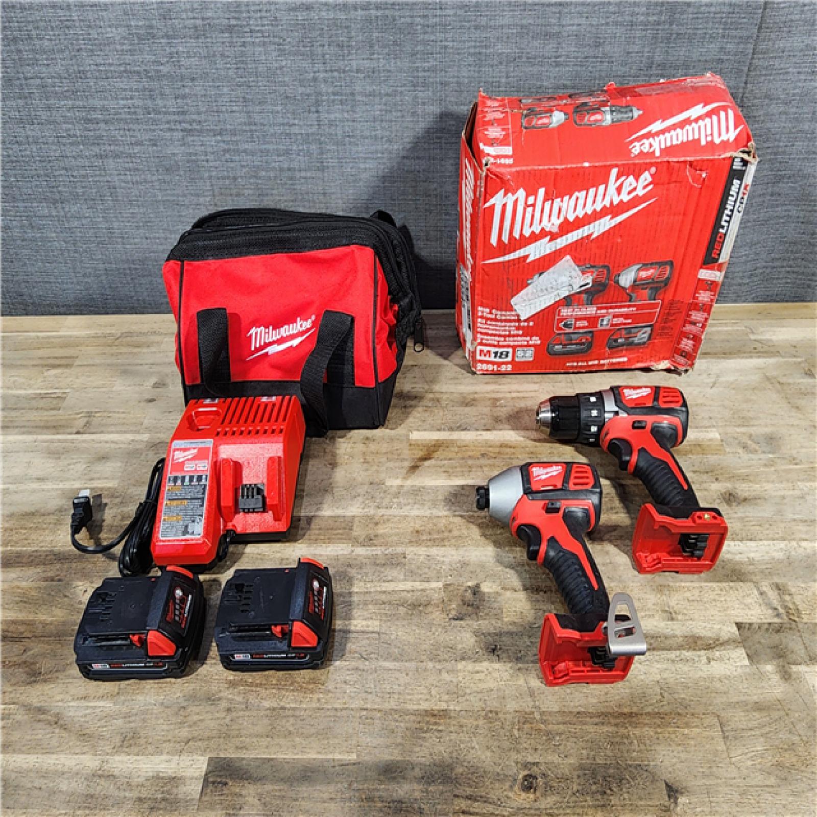 HOUSTON LOCATION - AS-IS Milwaukee 18V Cordless Brushed 2 Tool Drill/Driver and Impact Driver Kit