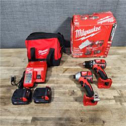 HOUSTON LOCATION - AS-IS Milwaukee 18V Cordless Brushed 2 Tool Drill/Driver and Impact Driver Kit