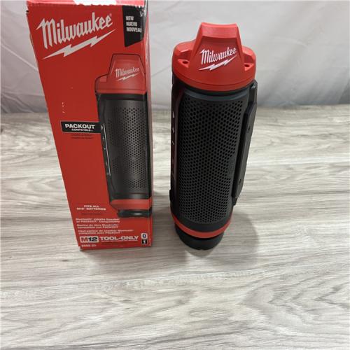 AS-IS Milwaukee M12 12-Volt Lithium-Ion Cordless Bluetooth Jobsite Speaker with PACKOUT Compatibility