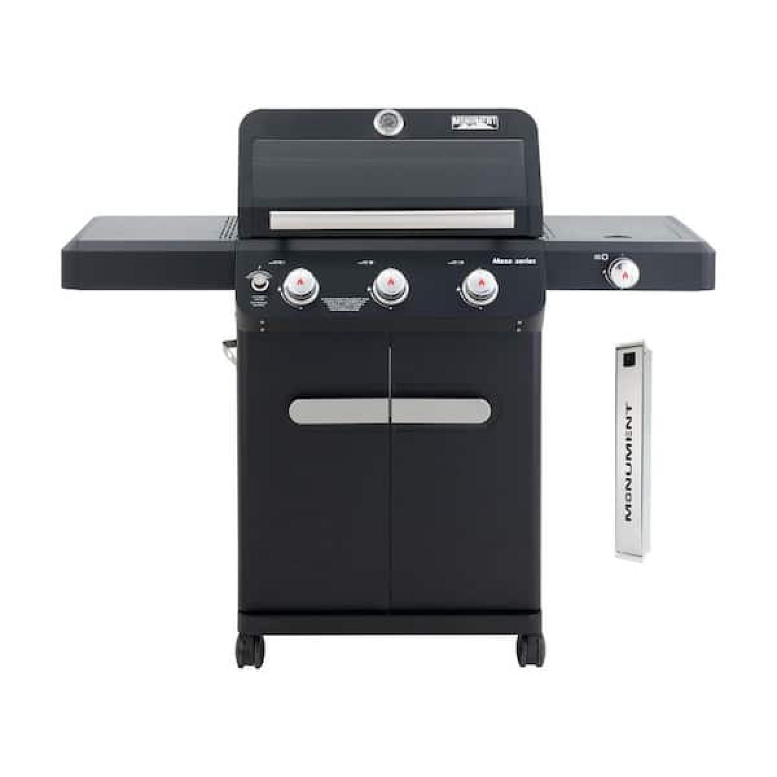 Phoenix LIKE NEW Monument Grills Mesa 3-Burner Propane Gas Grill in Black with Clear View Lid, LED Controls, Smoke Box, and Side Burner