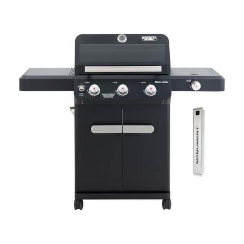 Phoenix LIKE NEW Monument Grills Mesa 3-Burner Propane Gas Grill in Black with Clear View Lid, LED Controls, Smoke Box, and Side Burner