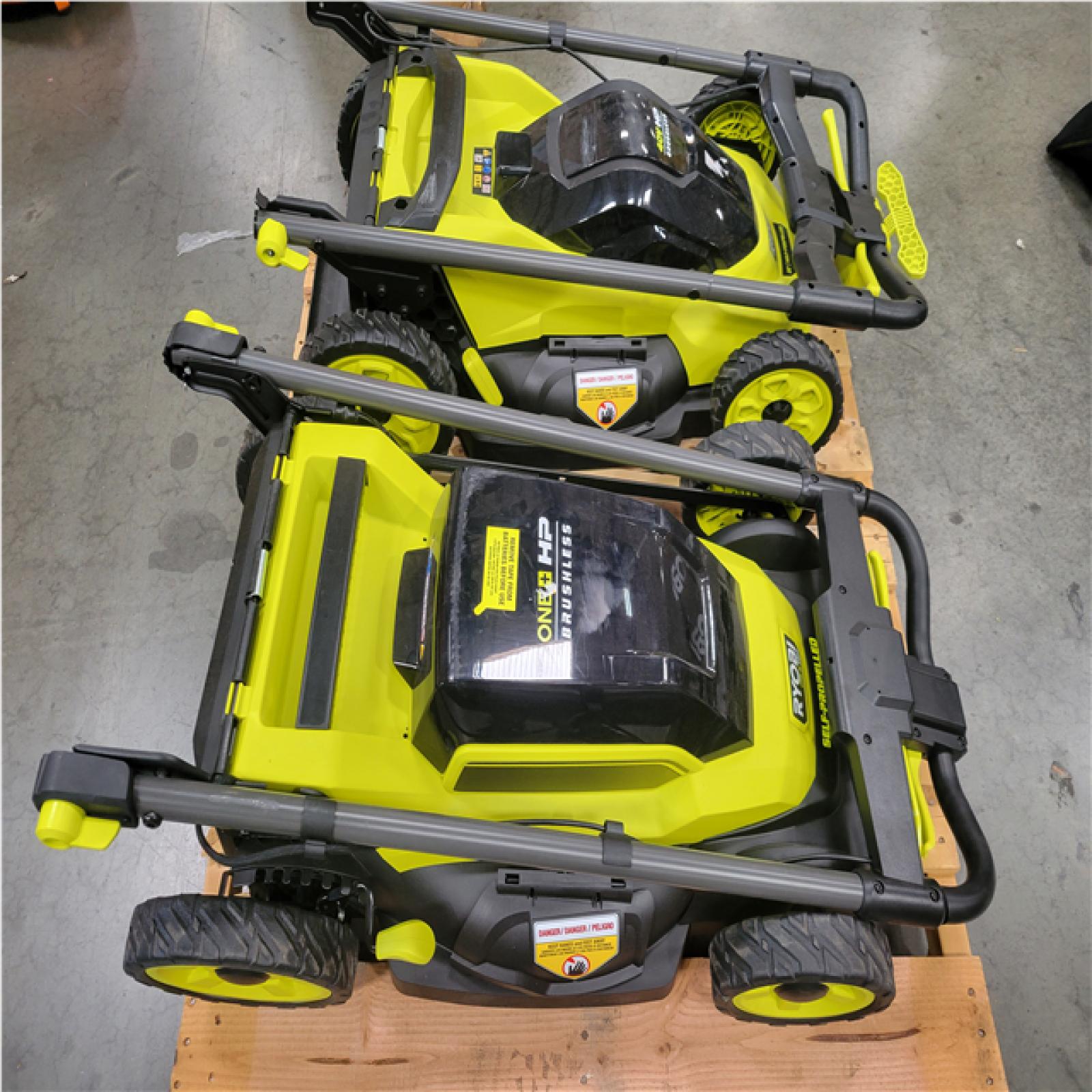 CALIFORNIA AS-IS (X2) RYOBI PUSH LAWN MOWERS W/ BATTERIES & CHARGER