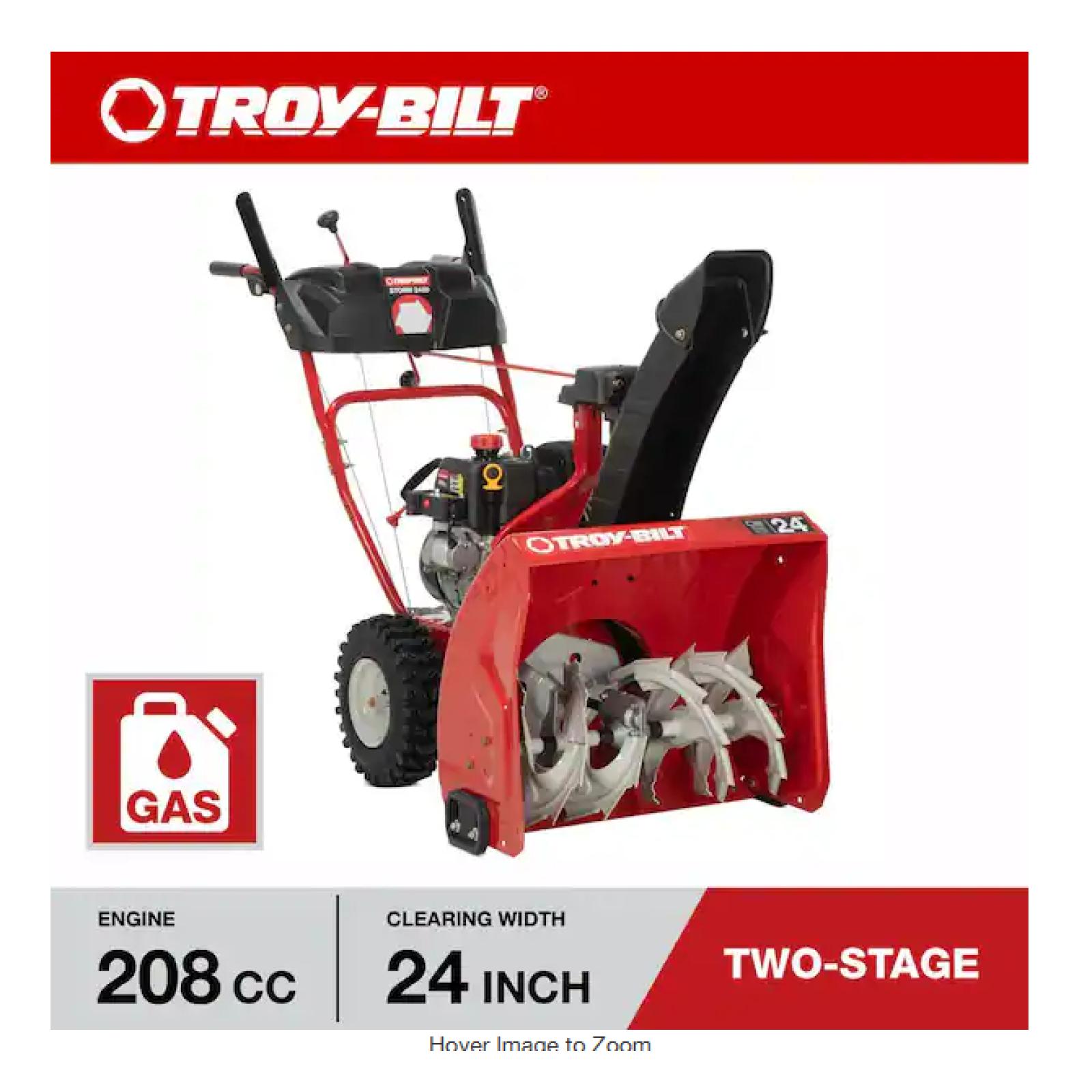 DALLAS LOCATION -AS-IS Troy-Bilt Storm 24 in. 208 cc Two- Stage Gas Snow Blower with Electric Start Self Propelled
