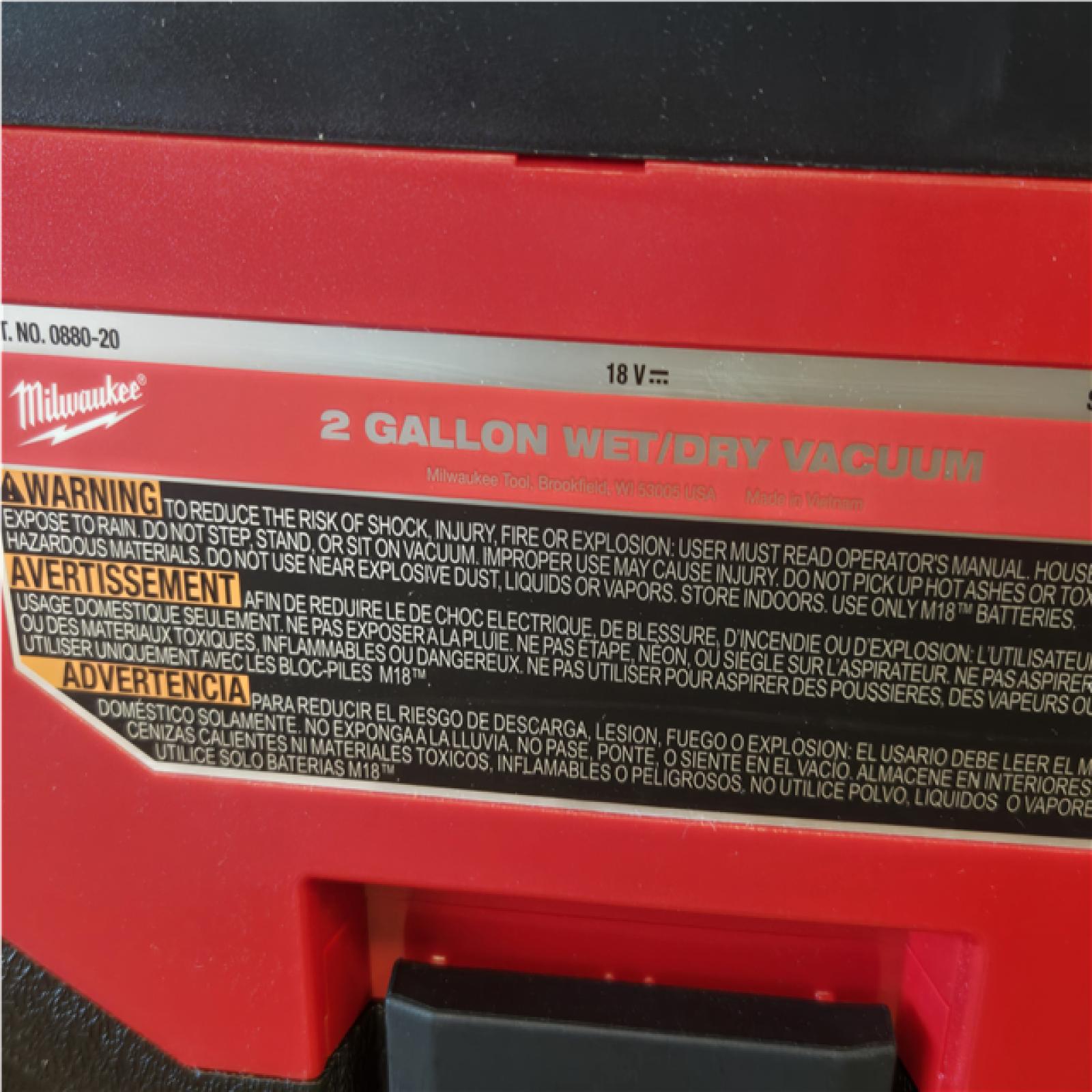 Milwaukee 18-Volt 2 Gal. Lithium-Ion Cordless Wet/Dry Vacuum (Vacuum-Only)