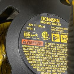 AS-IS DEWALT 20V MAX Lithium-Ion 15-Degree Electric Cordless Roofing Nailer Kit