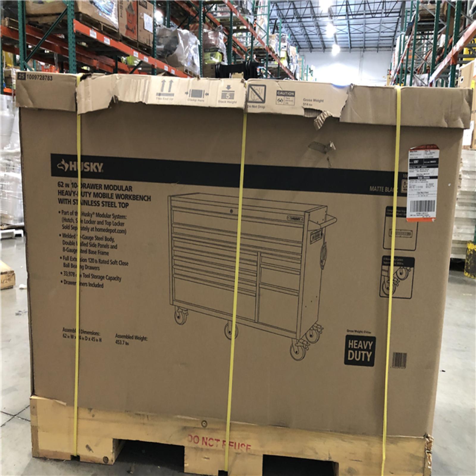 DALLAS LOCATION -  Husky Modular Tool Storage 62 in. W X 24 in. D Heavy Duty Matte Black Mobile Workbench Cabinet with Stainless Steel Top