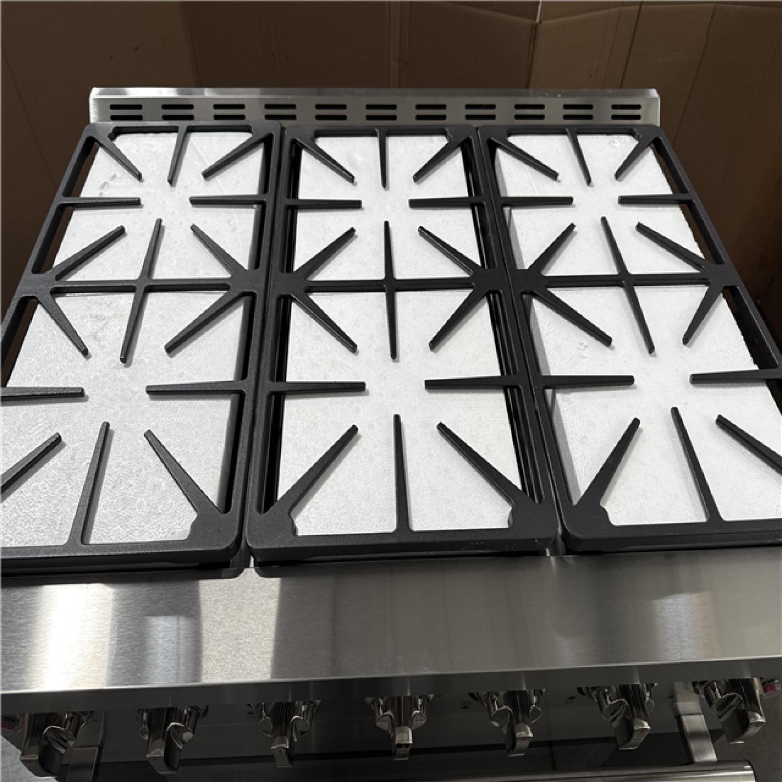 California AS-IS Duro 36 in 6-Burner Gas Range in Stainless Steel with Convection Oven Model FF3618; (Small dents on side)